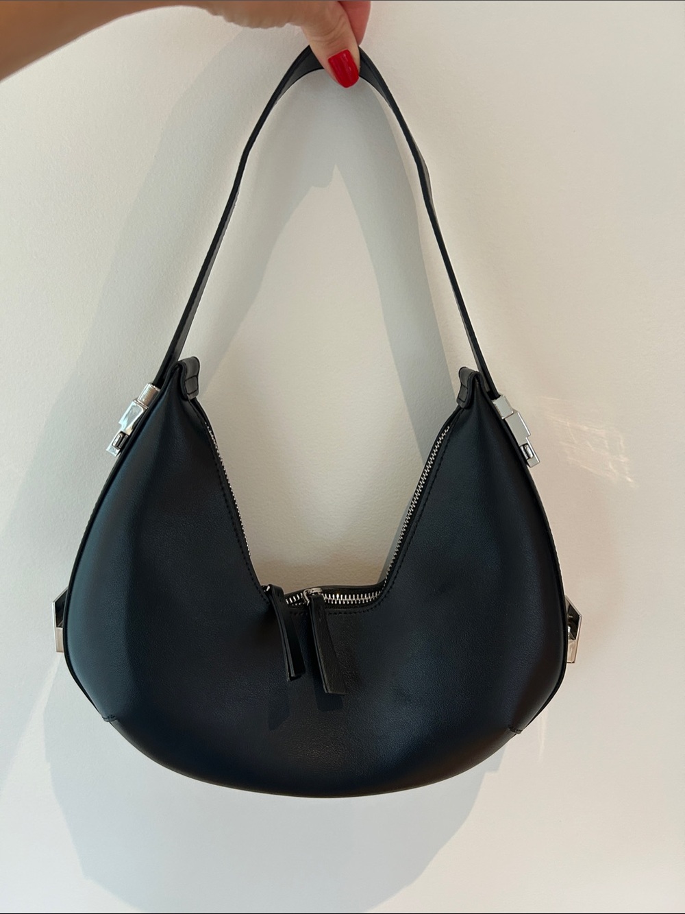 Black Leather Crescent Shoulder Bag